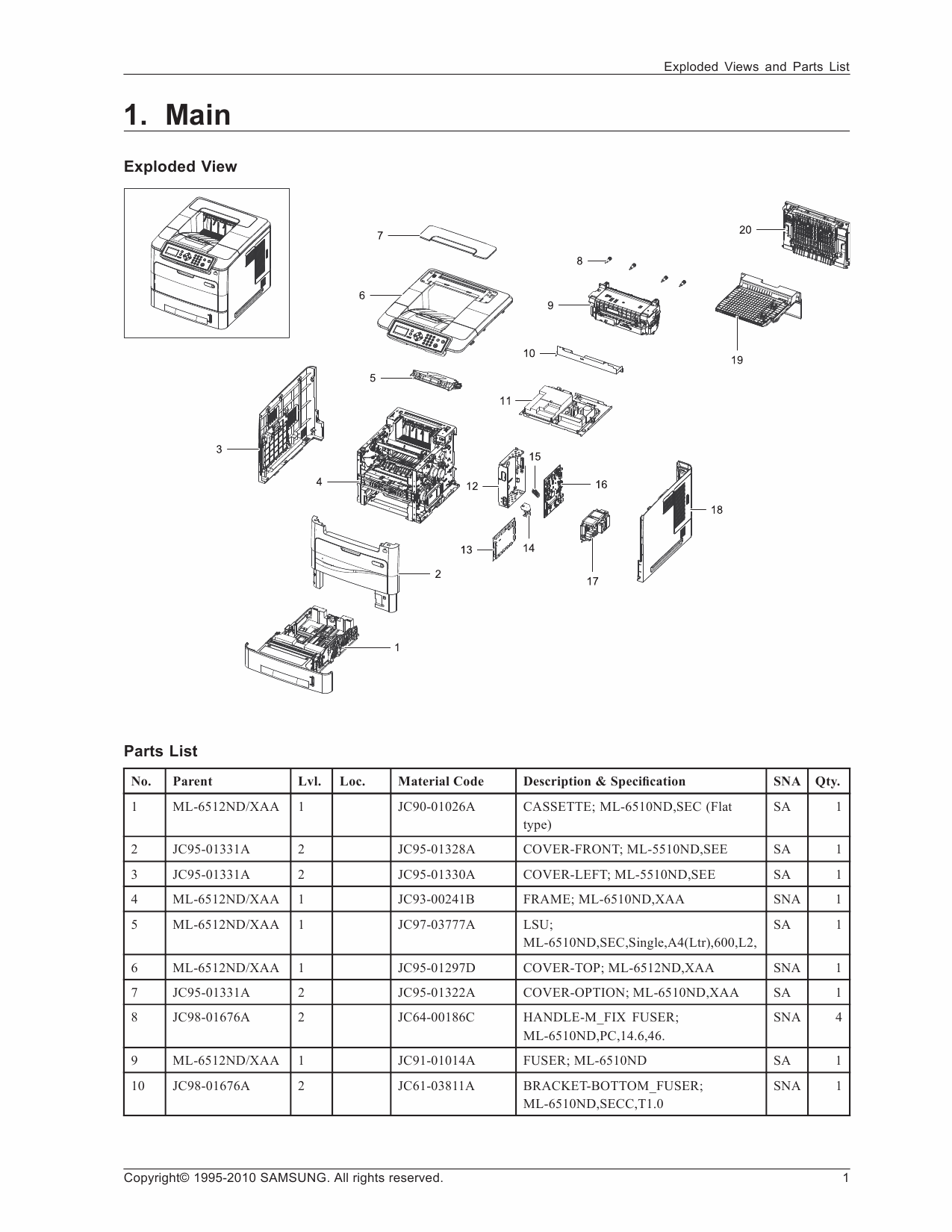 Samsung Mono-Laser-Printer ML-551x 651x Parts Manual-1